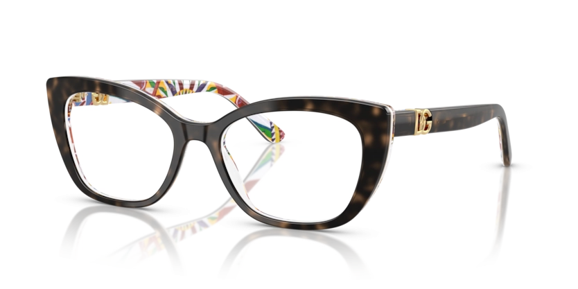 Óculos de Grau Dolce & Gabbana DG3398 - 54 - Havana sobre padrão carretto siciliano branco - 3217