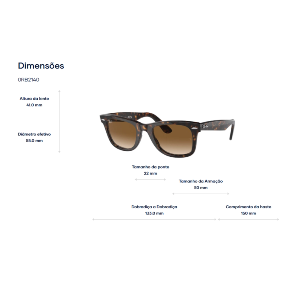Óculos de Sol Ray-Ban Wayfarer RB2140 - 50 - Tartaruga - 902/51